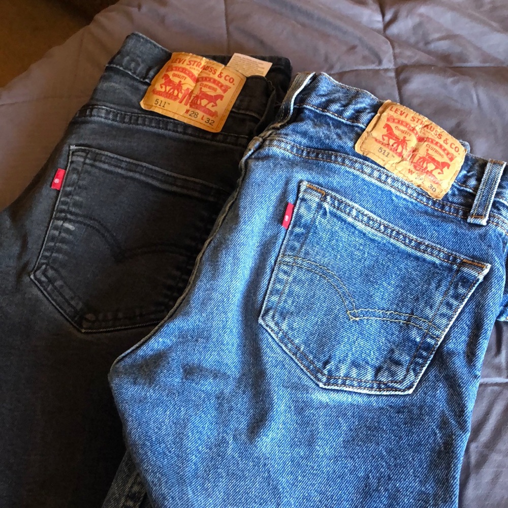 Levi’s 511 Jeans. Black and blue color. 28x30 and 28x32 waist